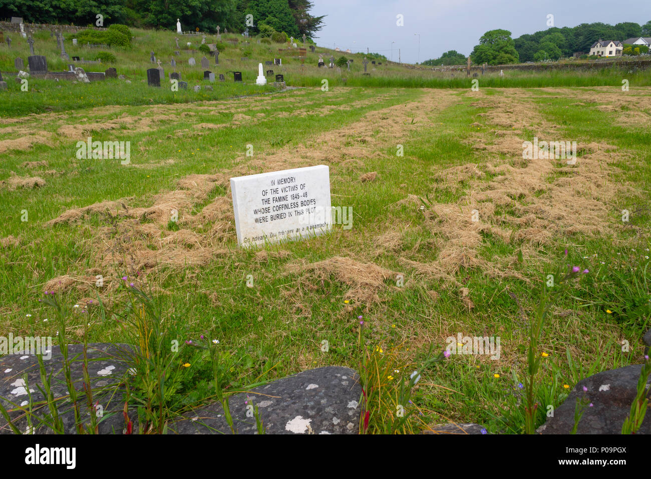 La carestia irlandese luogo di sepoltura con targhe commemorative al cimitero abbeystrewry skibbereen, Irlanda. Foto Stock