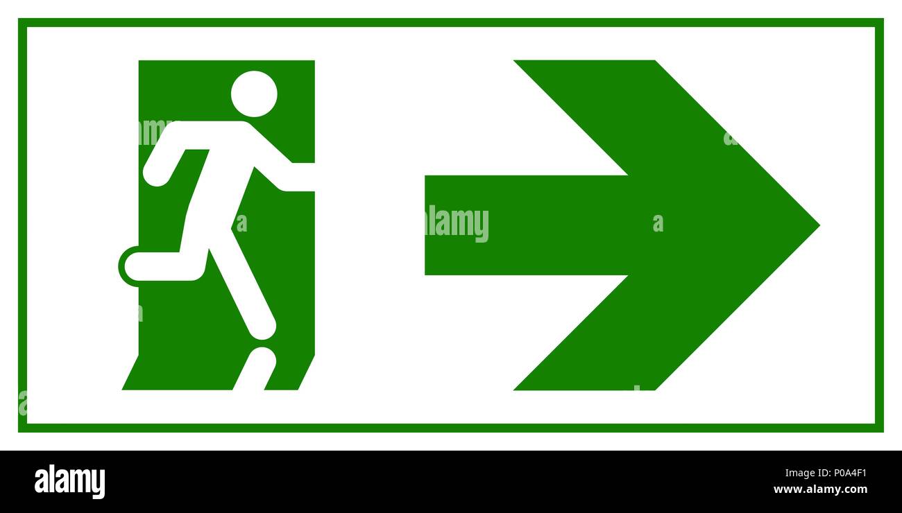 Uscita di emergenza segno. Uomo che corre fuori fuoco uscire. Illustrazione Vettoriale