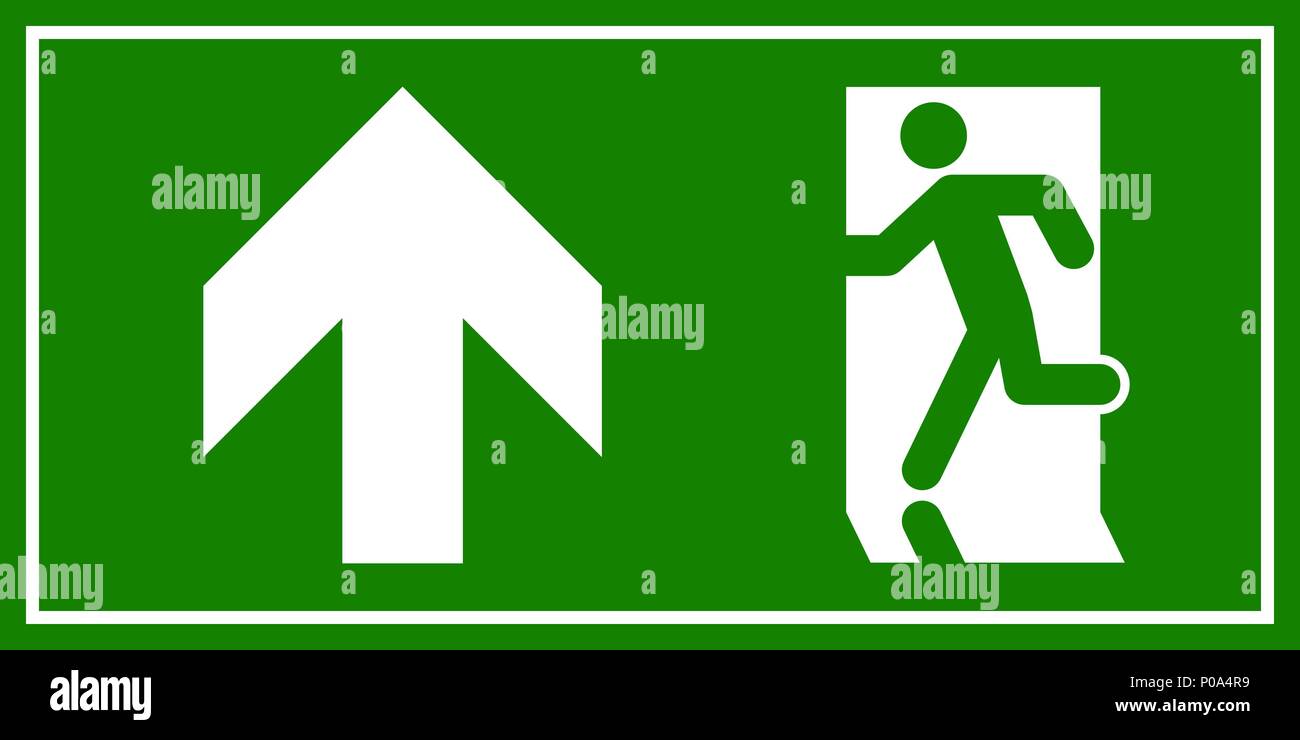 Uscita di emergenza segno. Uomo che corre fuori fuoco uscire. Illustrazione Vettoriale