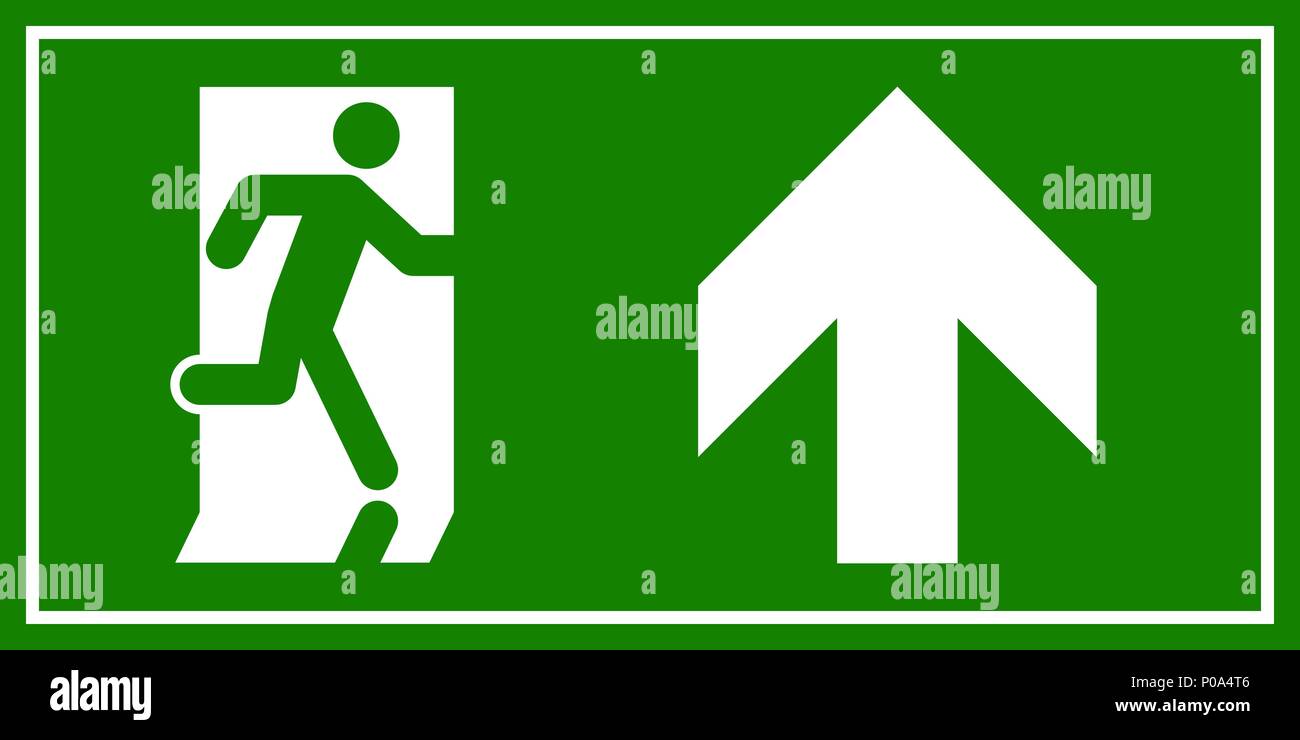 Uscita di emergenza segno. Uomo che corre fuori fuoco uscire. Illustrazione Vettoriale