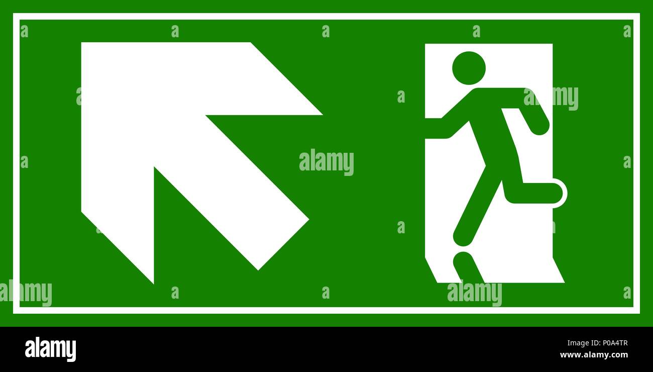 Uscita di emergenza segno. Uomo che corre fuori fuoco uscire. Illustrazione Vettoriale
