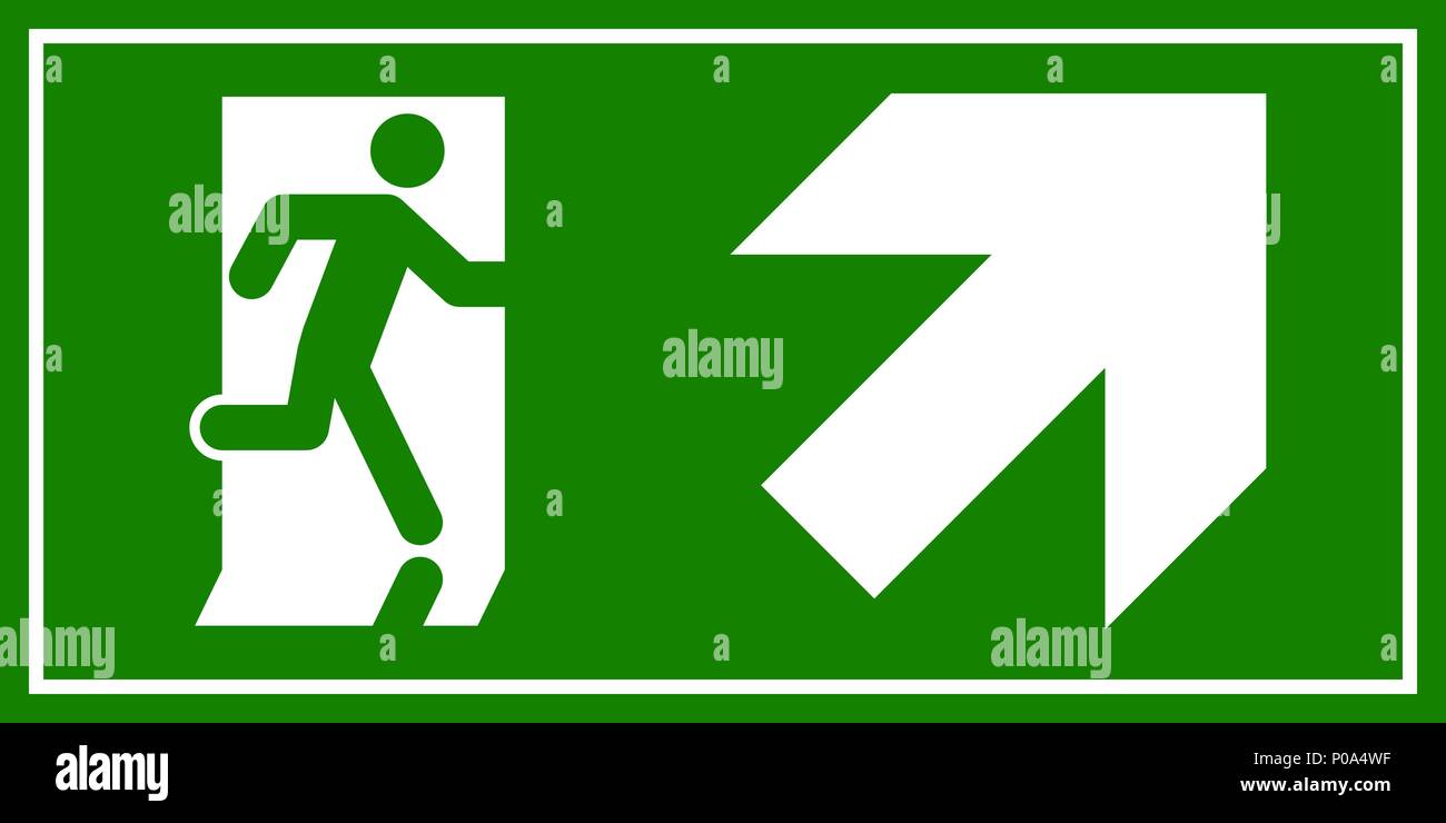 Uscita di emergenza segno. Uomo che corre fuori fuoco uscire. Illustrazione Vettoriale