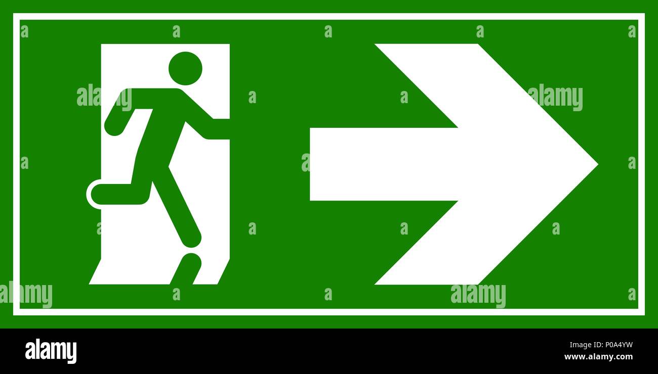 Uscita di emergenza segno. Uomo che corre fuori fuoco uscire. Illustrazione Vettoriale