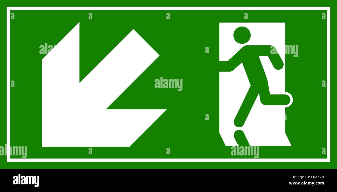 Uscita di emergenza segno. Uomo che corre fuori fuoco uscire. Illustrazione Vettoriale