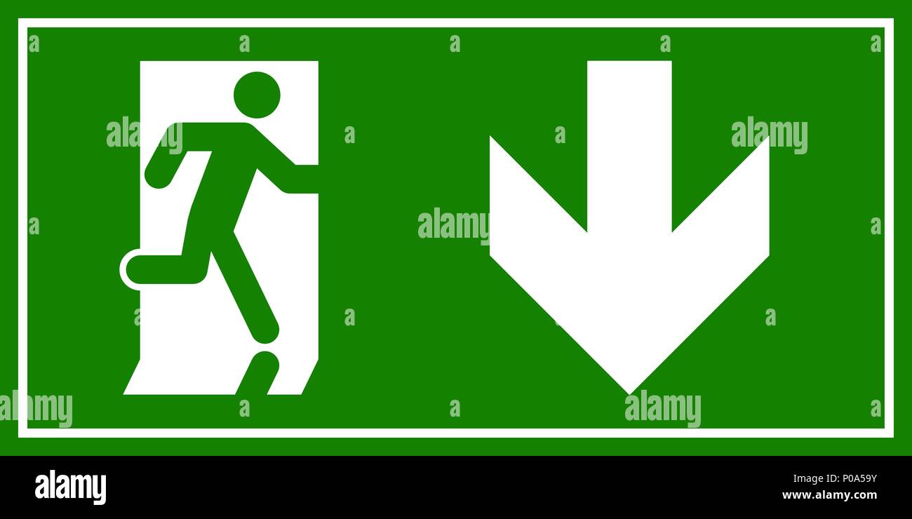 Uscita di emergenza segno. Uomo che corre fuori fuoco uscire. Illustrazione Vettoriale