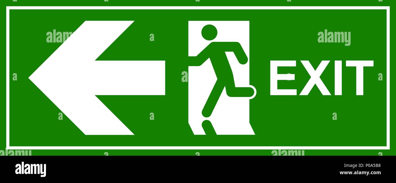 Uscita di emergenza segno. Uomo che corre fuori fuoco uscire. Illustrazione Vettoriale