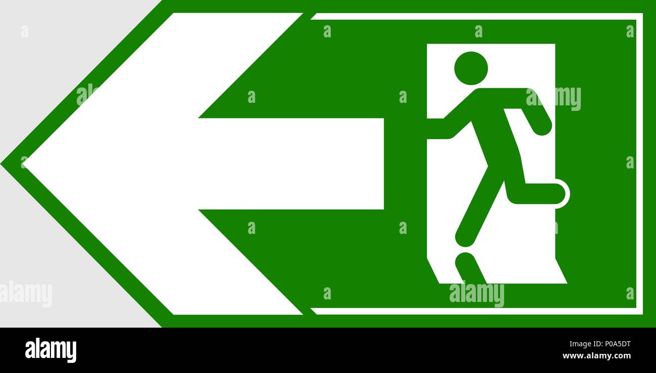 Uscita di emergenza segno. Uomo che corre fuori fuoco uscire. Illustrazione Vettoriale