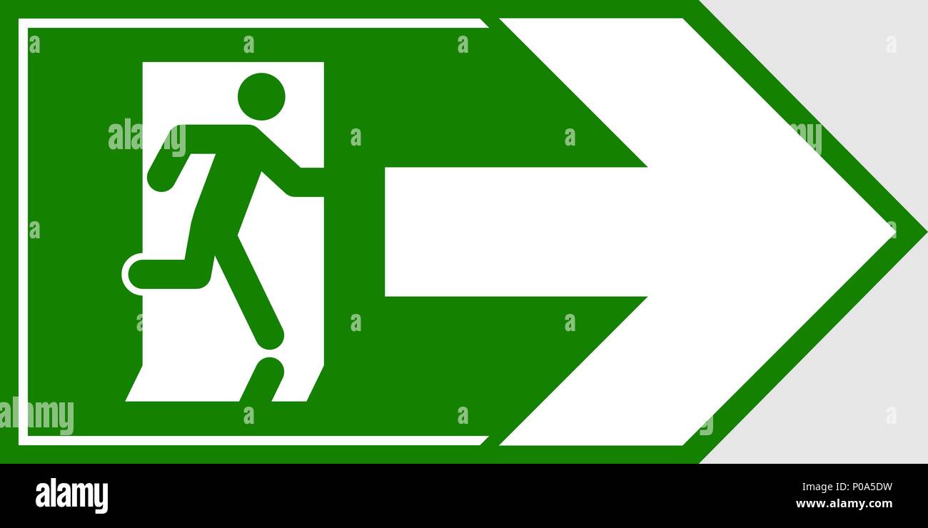 Uscita di emergenza segno. Uomo che corre fuori fuoco uscire. Illustrazione Vettoriale
