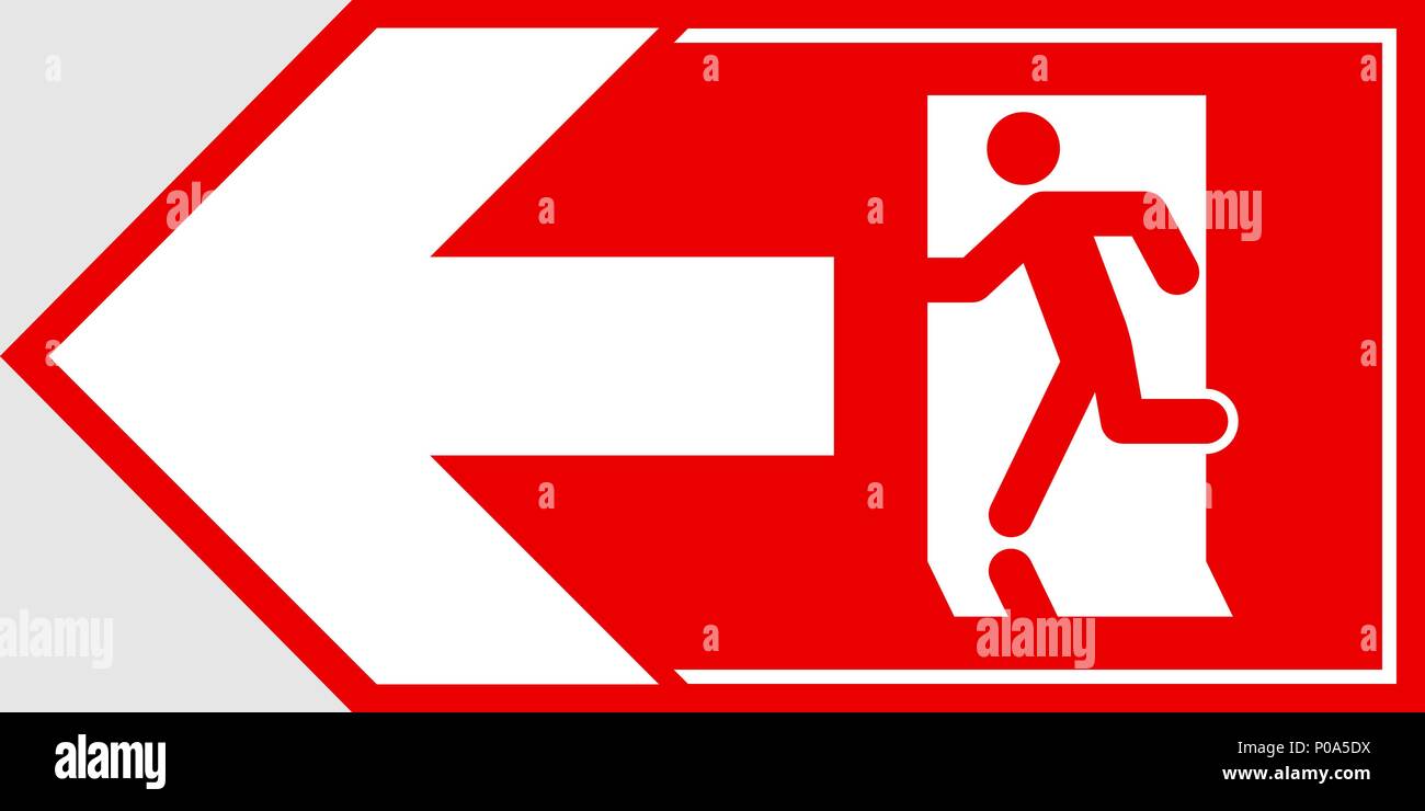 Uscita di emergenza segno. Uomo che corre fuori fuoco uscire. Illustrazione Vettoriale