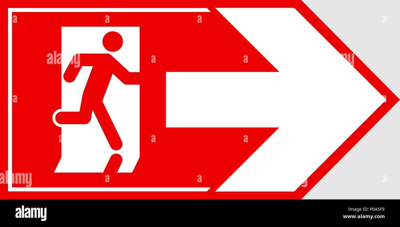 Uscita di emergenza segno. Uomo che corre fuori fuoco uscire. Illustrazione Vettoriale