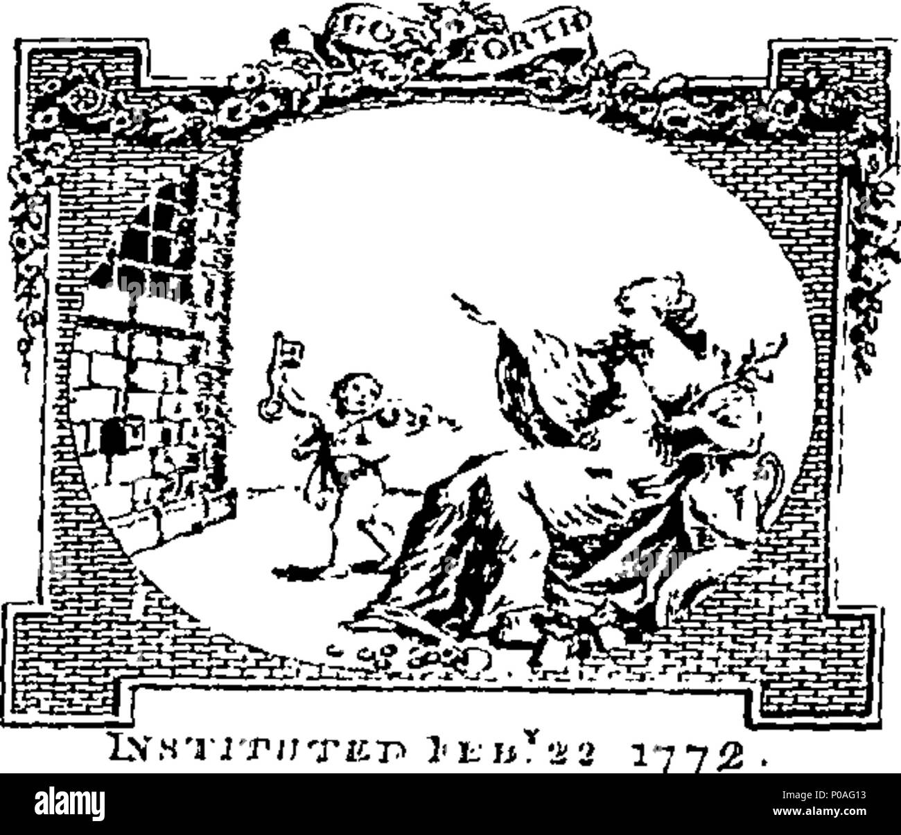 . Inglese: Fleuron dal libro: un conto del luogo, il progresso e lo stato attuale della società per lo scarico ed il sollievo delle persone imprigionate per debiti di importi modesti in tutta l'Inghilterra. 292 Un conto del luogo Fleuron T207998-1 Foto Stock