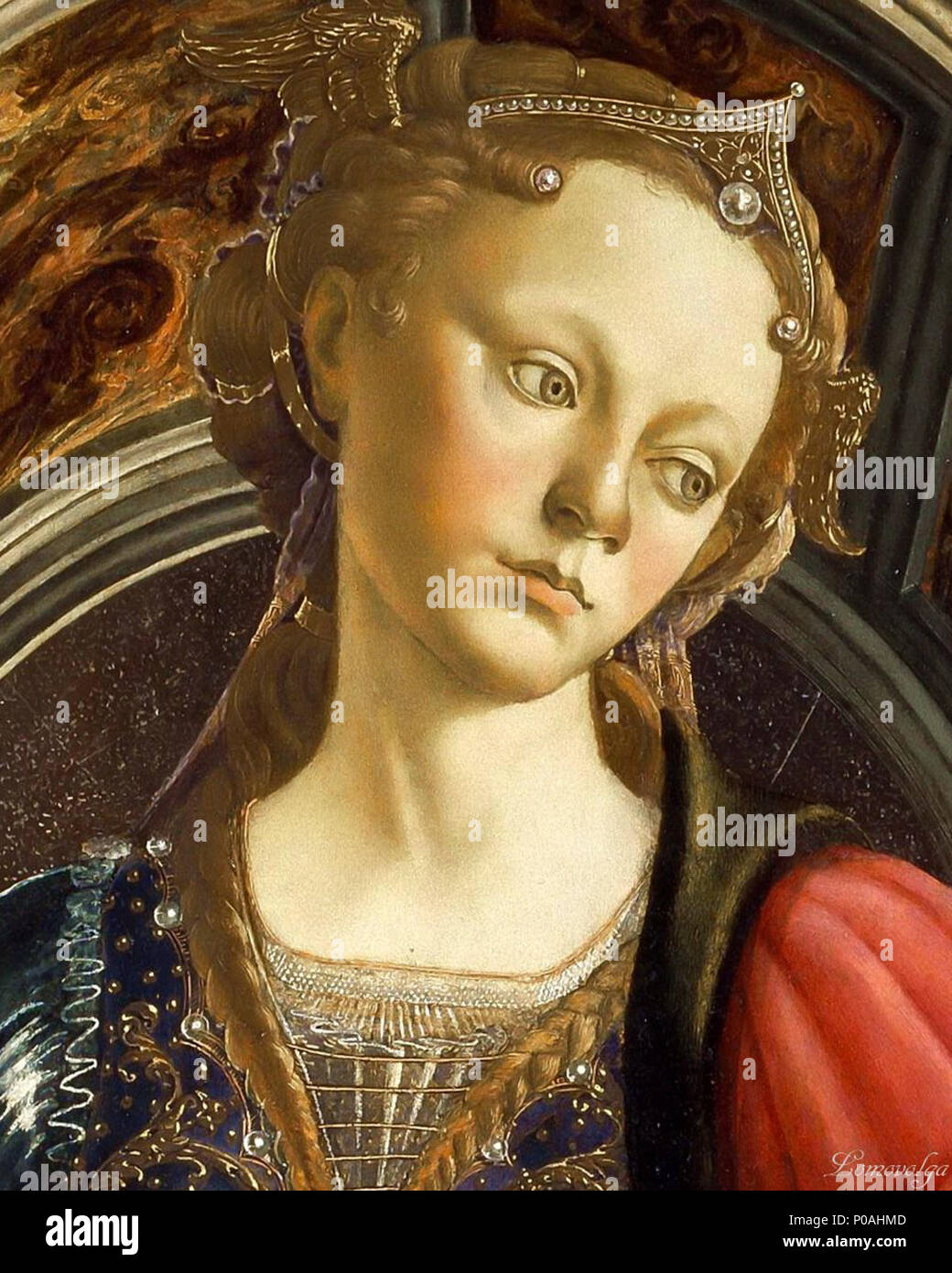 Inglese: dettaglio della testa della fortezza di Sandro Botticelli. La donna  rappresentata può essere Lucrezia Donati . 1470. Sandro Botticelli 34  Fortezza, testa dettaglio - Sandro Botticelli 01 Foto stock - Alamy