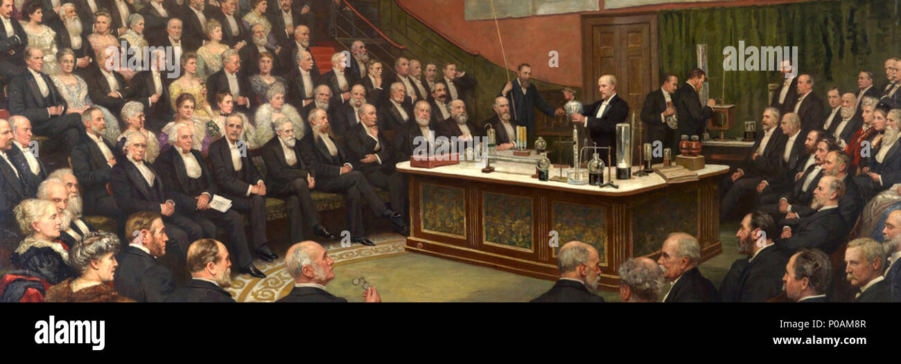. Inglese: dipinto ad olio di Sir James Dewar lezioni su idrogeno liquido alla Royal Institution . 1904 3 Henry Jamyn Brooks - Sir James Dewar lezioni su idrogeno liquido alla Royal Institution - 1904 Foto Stock