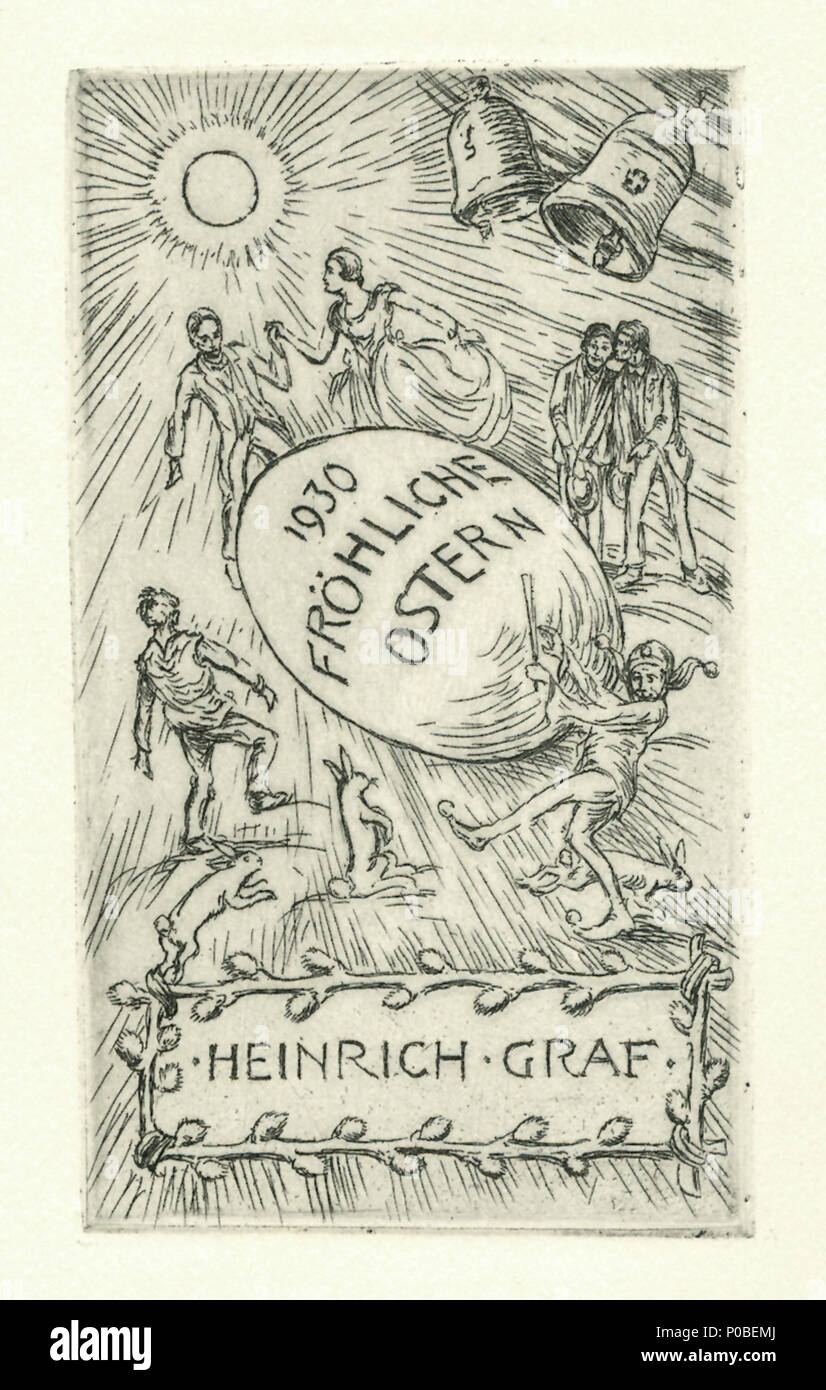 . Deutsch: Joseph Sattler. 1930 Fröhliche Ostern. Heinrich Graf. Monogrammiert. Höhe 9,5; Breite 5,5 cm (Bild) . 28 novembre 2013, 11:53:59. Joseph Sattler (1867-1931) 56 Joseph Sattler Ostern 1930 Heinrich Graf Foto Stock