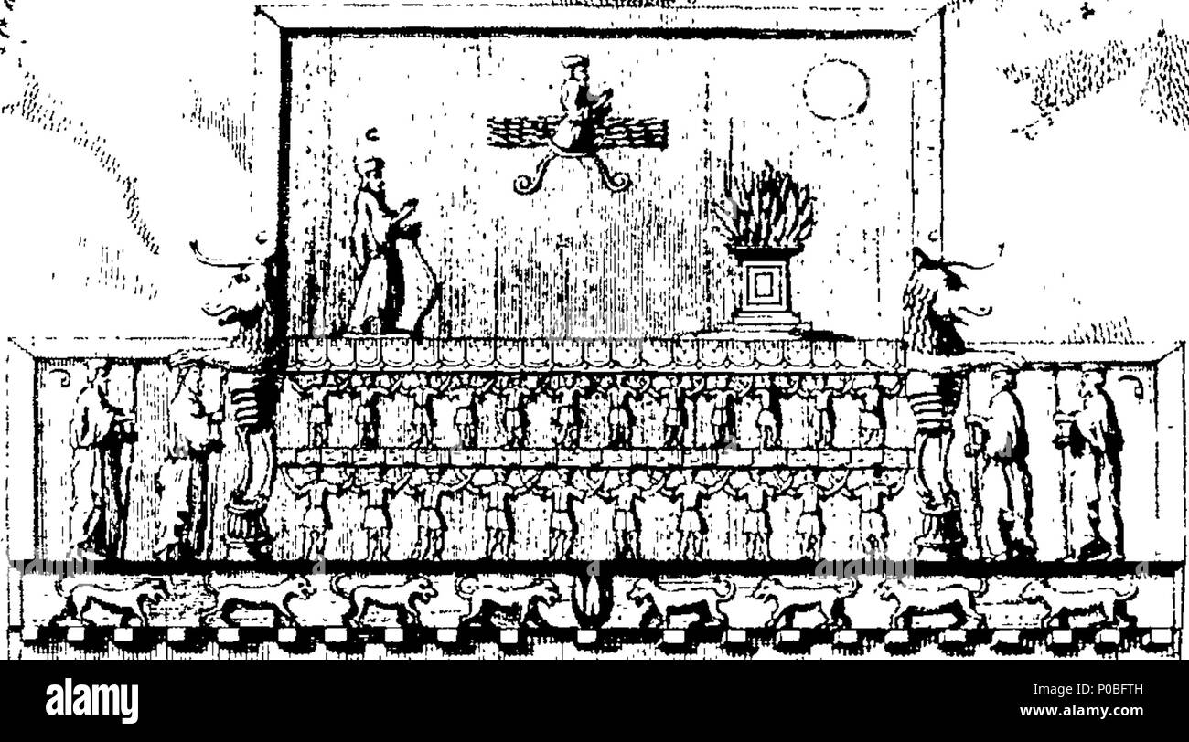 . Inglese: Fleuron dal libro: un piano di civile e architettura storica, nella rappresentazione dei più noti edifici di nazioni straniere, sia antichi che moderni: presi dalla maggior parte Approv'd storici, medaglie originale, notevoli resti, e curiosi Authentick disegni; e visualizzare'd in ottantasei folio doppia-piastre, finemente engraven, in corrispondenza di una molto grande oneri, dal più eminente mani; diviso in cinque libri. Contenenti. Prenota I. Twenty-Two piastre degli antichi Ebrei, egiziane, siriane, persiano e Grecian Edifici, monumenti, piramidi, &c. in cui i modi di struttura utilizzata da tho Foto Stock