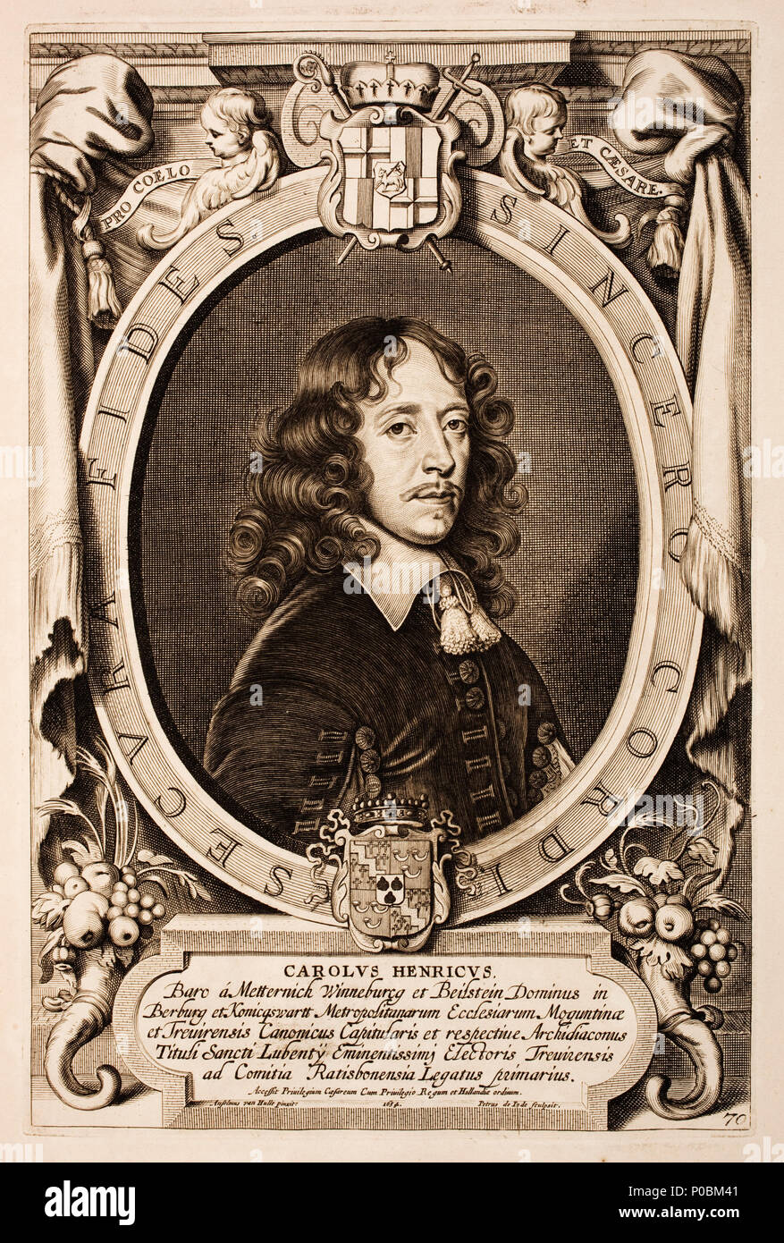 . Deutsch: Karl Heinrich von Metternich-Winneburg (* 15. Juli 1622 a Koblenz; † 26. Settembre 1679 in Aschaffenburg) guerra vom 9. Januar 1679 bis zu seinem Tod Kurfürst und Erzbischof von Mainz, ab 30. Januar 1679 auch Fürstbischof von worm. Inglese: Ritratto di Karl Heinrich von Metternich-Winneburg (1622-1679). Pagina 70. . 1717. Anselm van Hulle (1601-dopo il 1674) nomi alternativi Anselmus Hebbelijnck, Anselmus Hebbelynck, Anselm von Hulle, Anselmus van Hulle, Anselmus von Hulle Descrizione pittore fiammingo e disegnatore Data di nascita e morte 23 luglio 1601 (battezzato) dopo 1674 Locati Foto Stock