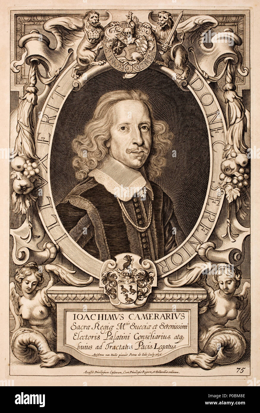 . Deutsch: Joachim (IV) Camerarius (1603-1687), aber nicht Joachim Camerarius der Ältere (1500-1574) oder Joachim Camerarius der Jüngere (1534-1598) inglese: Ritratto di Joachim Camerarius (1603-1687) / Joachim IV. Camerarius, 1603-1687. Advisor del Re di Svezia e dell'elettore del Palatinato. Pagina 75. Non deve essere confuso con Joachim Camerarius (il sambuco, 1500-1574) o Joachim Camerarius (il giovane, 1534-1598). . 1717. Anselm van Hulle (1601-dopo il 1674) nomi alternativi Anselmus Hebbelijnck, Anselmus Hebbelynck, Anselm von Hulle, Anselmus van Hulle, Anselmus von Hulle descri Foto Stock