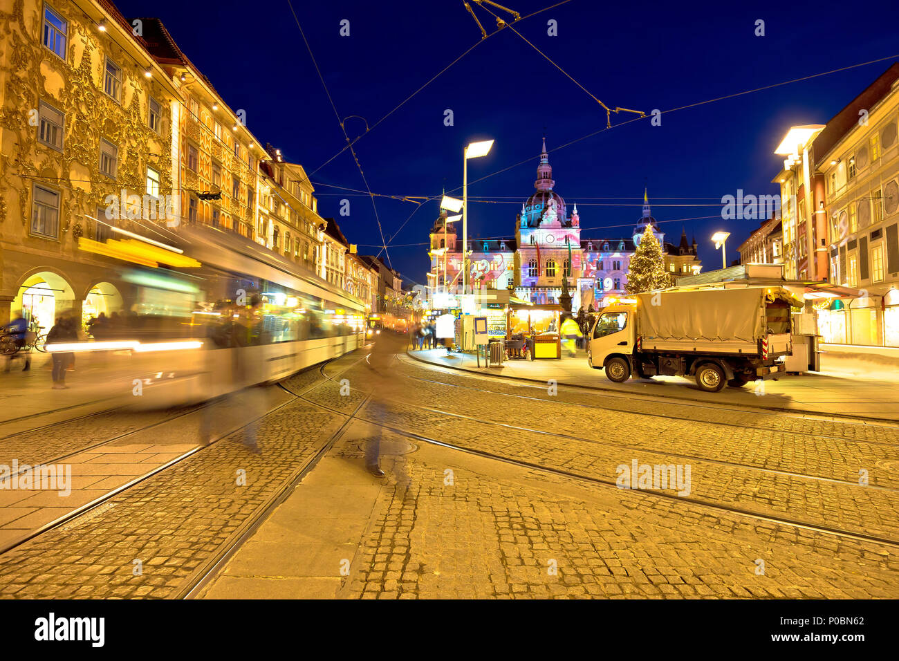 Città di Graz Hauptplatz piazza principale di vista del mercato, Steiermark regione dell'Austria Foto Stock