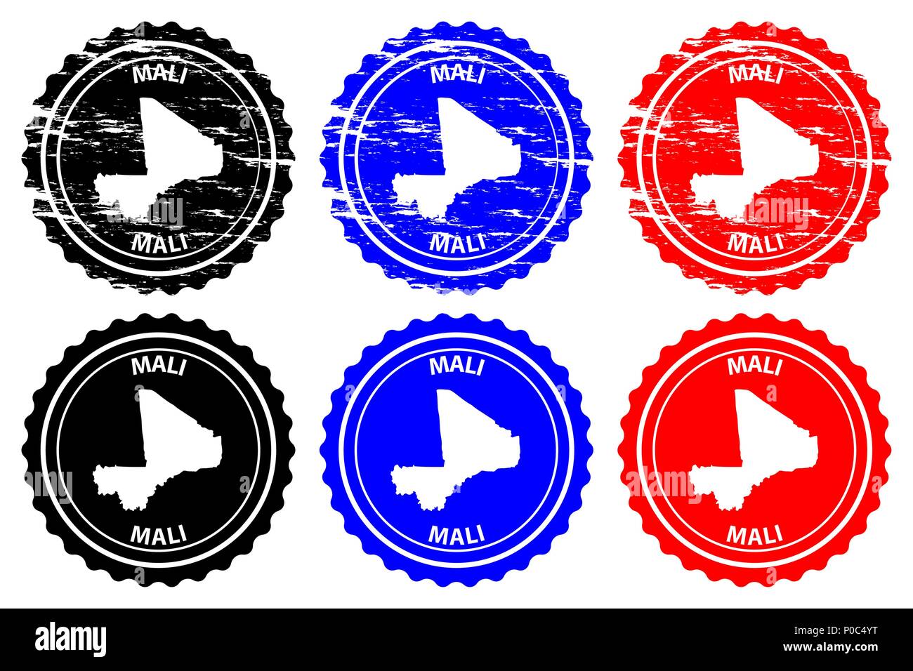 Mali - timbro di gomma - vettore, Repubblica del Mali mappa pattern - adesivo - nero, blu e rosso Illustrazione Vettoriale