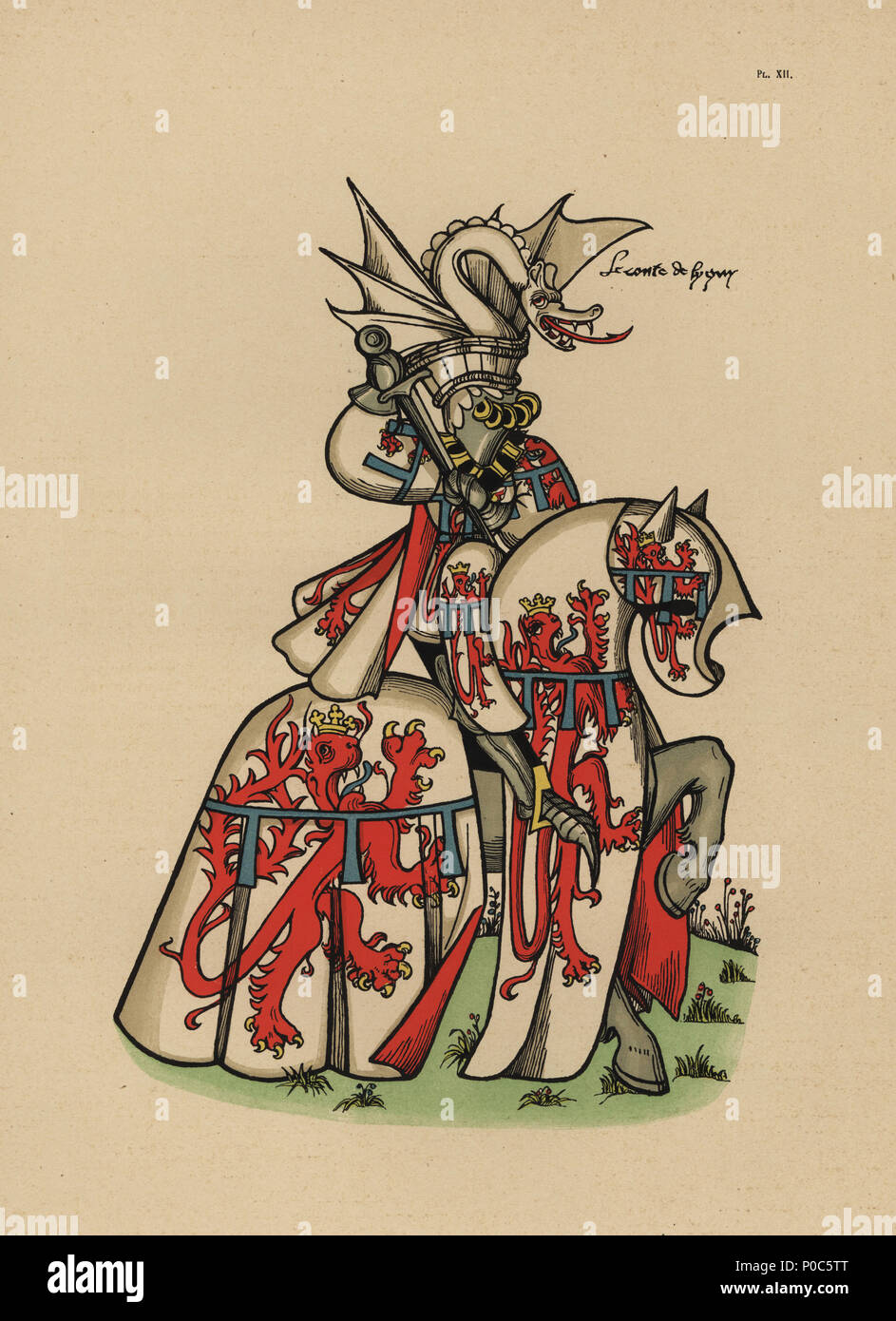 Jean de Luxembourg, Comte de Lyons, Giovanni II di Lussemburgo, Conte di Ligny, 1392-1441. Chromolithograph da Loredan Larchey's Ancien Armorial Equestre de la Toison d'Or et de l'Europe au 15e siecle (Antica Armorials equestre dell'ordine del vello d'oro e l'Europa nel XV secolo), Parigi, 1890. Dal manoscritto illustrato 4790 nella Bibliotheque de l'Arsenal. Foto Stock