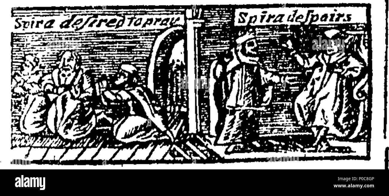 . Inglese: Fleuron dal libro: una relazione della temibile station wagon di Francesco Spira, dopo egli girare'd apostata dalla chiesa protestante a Popery. Come anche la vita miserabile e woful decessi, del sig. Giovanni Bambino, che disperatamente appendere'd se stesso in Brick-Lane, in Spittle-Fields, Londra, 1684. e il sig. Geo. Edwards, fine di Stratford in Essex, che volontariamente sparato a morte, gen. 4, 1704. A cui si aggiungono, K. James il primo profetico della maledizione su qualsiasi della sua razza, che dovrebbero Apostatise alla Chiesa o Roma. Con diversi esempi di Dio i giudizi su altri apostati. Con origene il lamento Foto Stock . Inglese: Fleuron dal libro: una relazione della temibile station wagon di Francesco Spira, dopo egli girare'd apostata dalla chiesa protestante a Popery. Come anche la vita miserabile e woful decessi, del sig. Giovanni Bambino, che disperatamente appendere'd se stesso in Brick-Lane, in Spittle-Fields, Londra, 1684. e il sig. Geo. Edwards, fine di Stratford in Essex, che volontariamente sparato a morte, gen. 4, 1704. A cui si aggiungono, K. James il primo profetico della maledizione su qualsiasi della sua razza, che dovrebbero Apostatise alla Chiesa o Roma. Con diversi esempi di Dio i giudizi su altri apostati. Con origene il lamento Foto Stock