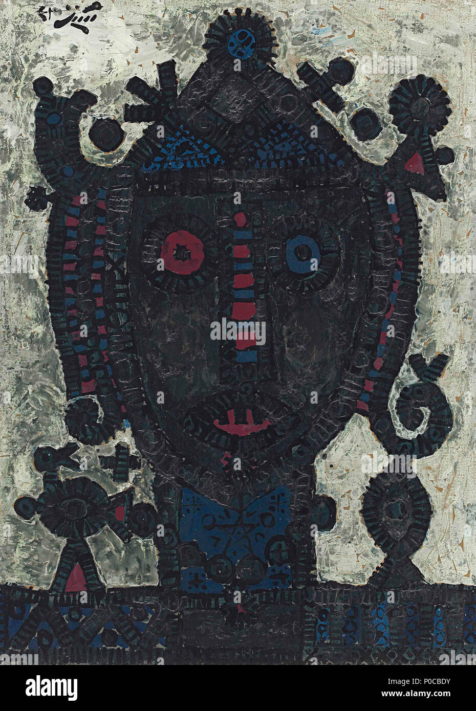 . Inglese: Untitled firmato e datato nel farsi (angolo superiore destro) olio e vernice su tela 43½ x 31 5/8in (110.6 x 80.4cm.) dipinta nel 1964 Provenienza Jazeh Tabatabaei raccolta, Teheran (un dono dall'artista). Collezione privata, Teheran. Acquisito da sopra mediante l'attuale proprietario. . 1964. Mansour Qandriz 1 Untitled da Mansour Qandriz Foto Stock