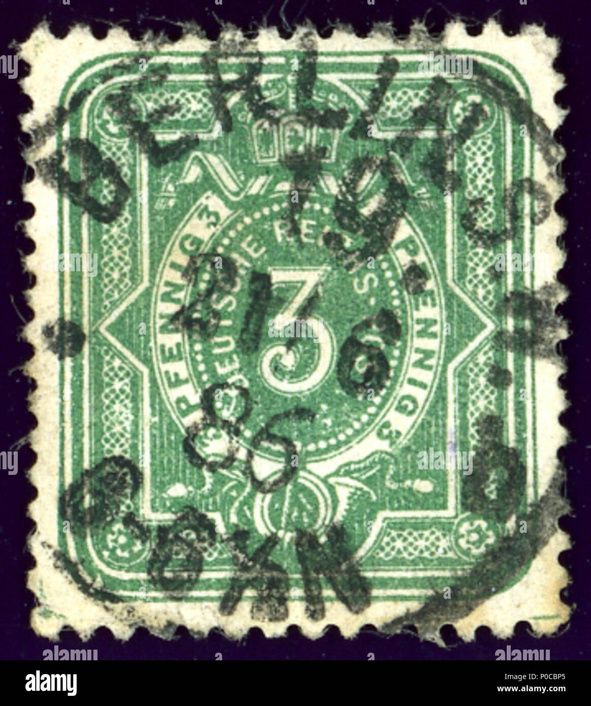 . Inglese: Timbro della Germania, edizione 1880, 3 Pfennig, annullato BERLINO S.W. 19 (Pankow??) il 21-6-86. Michel N°39. . 3 marzo 2014, 22:17:36. 1 Jacquesverlaeken 1886 3Pfg BERLIN SW19 Mi39 Foto Stock