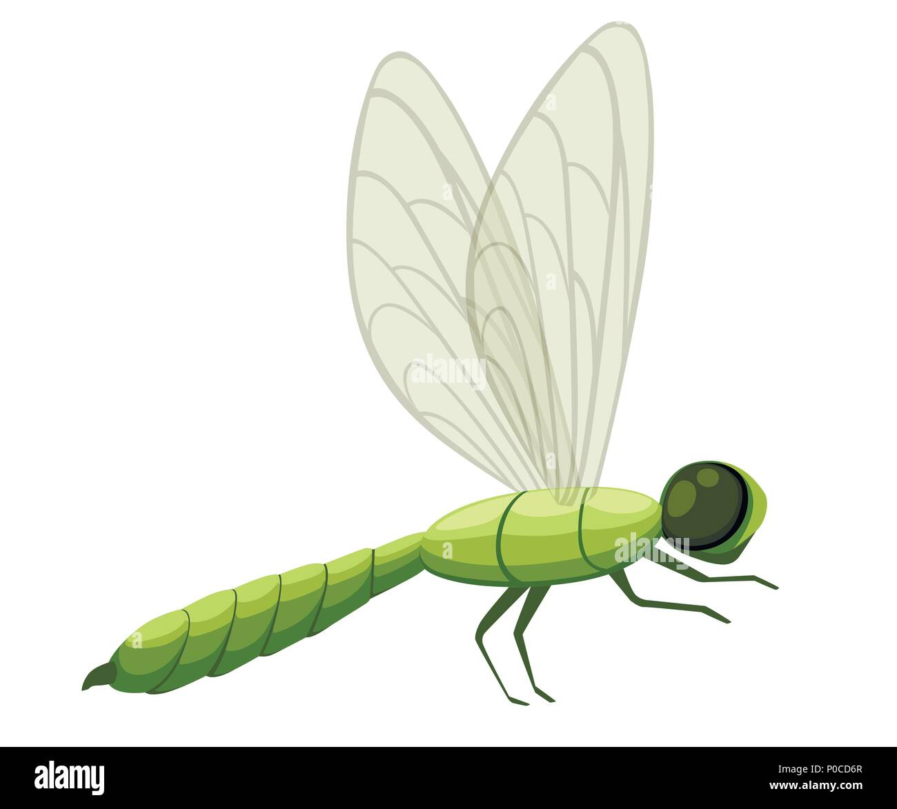 Verde a forma di libellula fumetto illustrazione. Fly insetto oggetto della fauna selvatica. Piatto illustrazione vettore isolato su sfondo bianco. Illustrazione Vettoriale