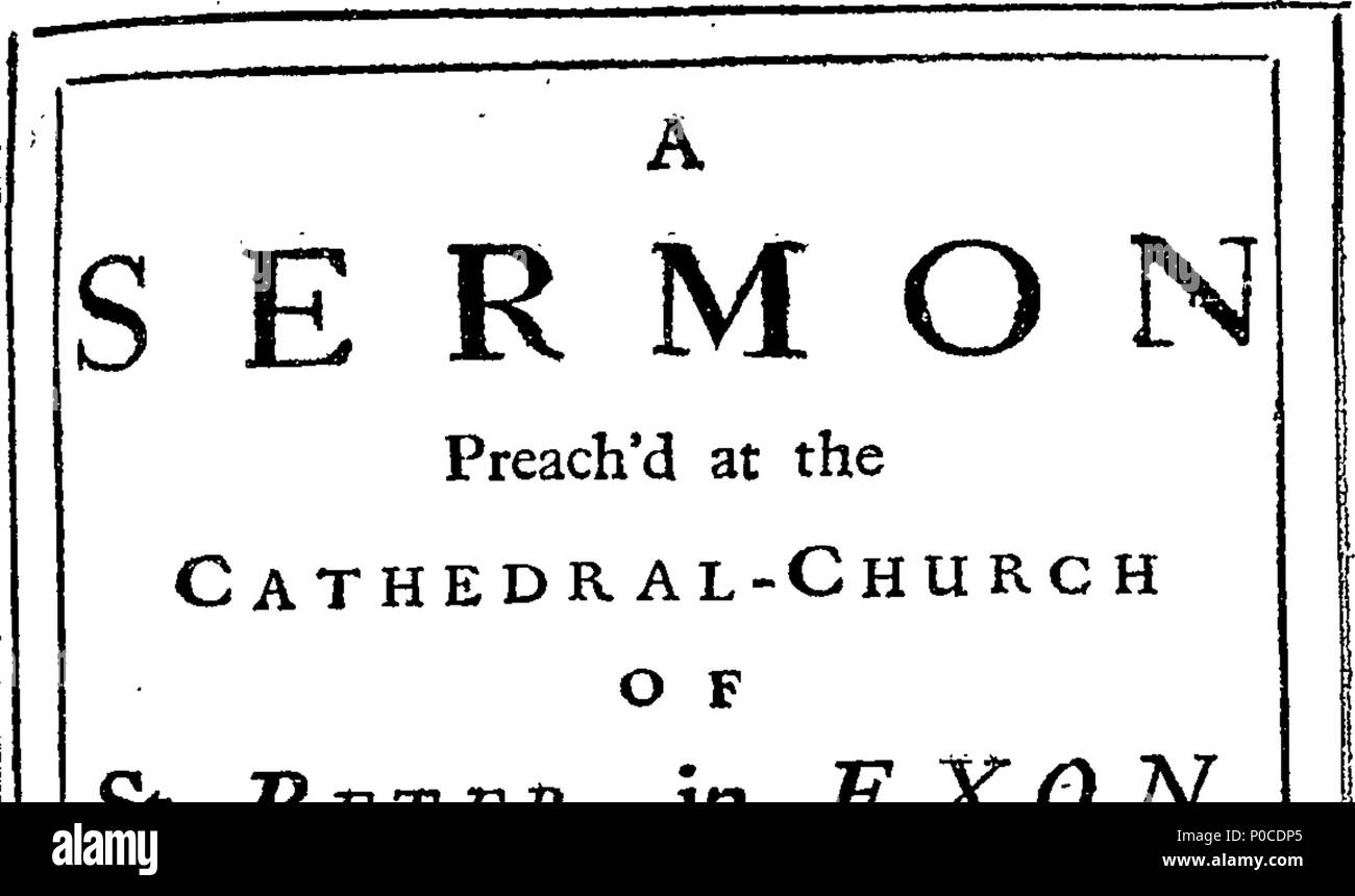 . Inglese: Fleuron dal libro: un sermone predicare'd presso la cattedrale-chiesa di San Pietro di esone, prima che il diritto Venerabile il sindaco e la camera, Agosto 6th, 1723; essendo l anniversario della liberazione della città dall'Cornish insurrezione, nel regno di Re Edoardo il Vith. Da John Fisher, B.A. 192 un sermone predicare'd presso la cattedrale chiesa di St Fleuron T000332-1 Foto Stock