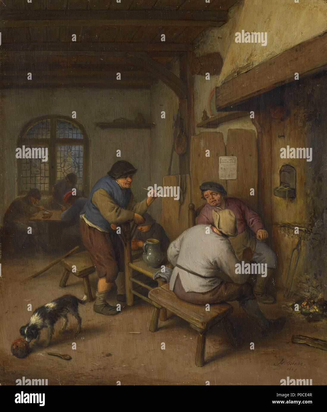 . Inglese: Tre contadini in una taverna, attorno a un fuoco . 1667 269 Adriaen van Ostade - Tre contadini in una taverna, attorno a un fuoco RCIN 407276 Foto Stock
