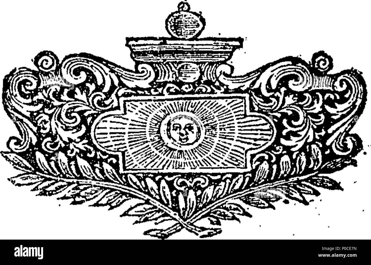. Inglese: Fleuron dal libro: un sermone predicare'd prima l' onorevole House of Commons, a S. Margherita, Westminster, mercoledì 29 maggio, 1717. Essendo il giorno di publick azione di rendimento di grazie a Dio Onnipotente per aver messo fine alla grande ribellione, mediante la restituzione di Re Carlo II. e Royal-Family e la restaurazione del governo. Da Andrew Snape, D. D. cappellano in ordinario di Sua Maestà. 193 un sermone predicare'd prima l' onorevole House of Commons, A S T Fleuron067167-5 Foto Stock