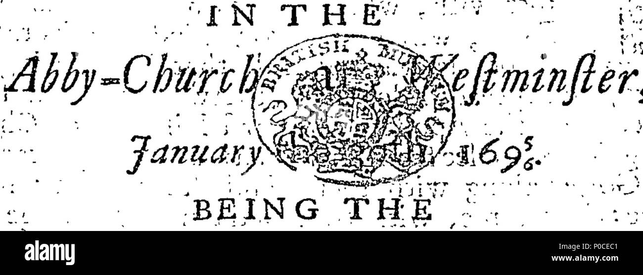 . Inglese: Fleuron dal libro: un sermone predicare'd prima i signori spirituale e temporale, in Parlamento, assemblato nel Abby-Church a Westminster, Gennaio 30th. 1695/6. Essendo il giorno del martirio di re Carlo I. da William, Signore vescovo di Saint Asaph. 193 un sermone predicare'd prima i signori spirituale e temporale, in Parlamento, assemblato nel Abby-Church a Westminster, Gennaio il trentesimo Fleuron T073556-1 Foto Stock