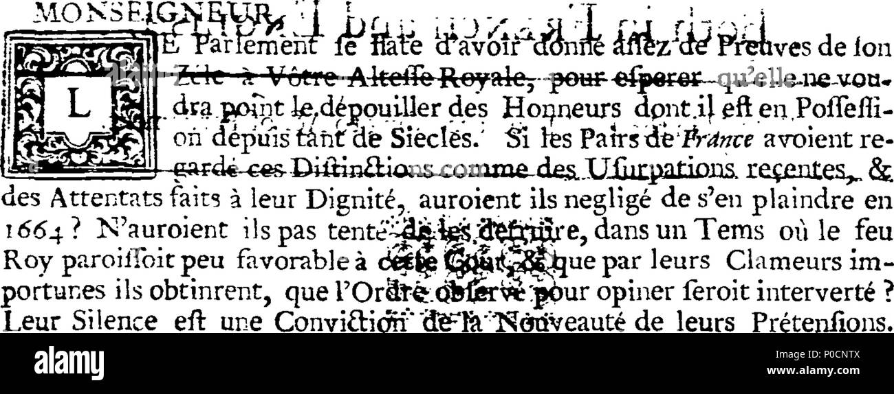 . Inglese: Fleuron dal libro: una rappresentanza del Parlamento europeo di Parigi per il reggente di Francia, relative alla loro differenza con i duchi e i colleghi di quel regno. Essendo un più curioso pezzo, ultimamente sopprimere'd in Francia, su molto gravi sanzioni. Sia in francese che in inglese. 183 una rappresentanza del Parlamento europeo di Parigi per il reggente di Francia, relative alla loro differenza con i duchi e i colleghi di quel regno Fleuron T044789-5 Foto Stock