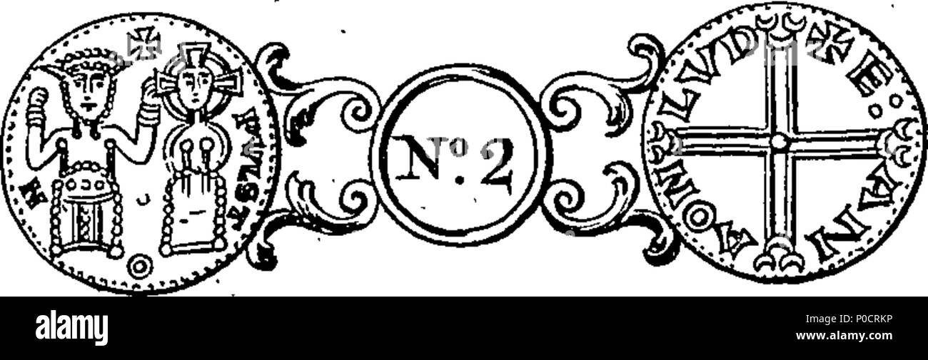 . Inglese: Fleuron dal libro: una serie di tesi di laurea su alcuni eleganti e molto prezioso rimane anglosassone. I. una moneta d'oro nell'armadio Pembrochian, in una lettera a Martin Folkes, Esq. compianto presidente della Royal Society e della società di antiquari. II. Una moneta d'argento del sig. Giovanni Bianco, in una lettera al sig. bianco. III. Una moneta d'oro del signor Simpson di Lincoln, in una lettera al sig. Vertue. IV. Un gioiello nel Bodleyan Library. V. Seconda pensieri su Ld. Pembroke la moneta, in una lettera al sig. Ames, Segretario della Società di antiquari. Anche le monete incisa su un Copper-Plate. Con un prefac Foto Stock