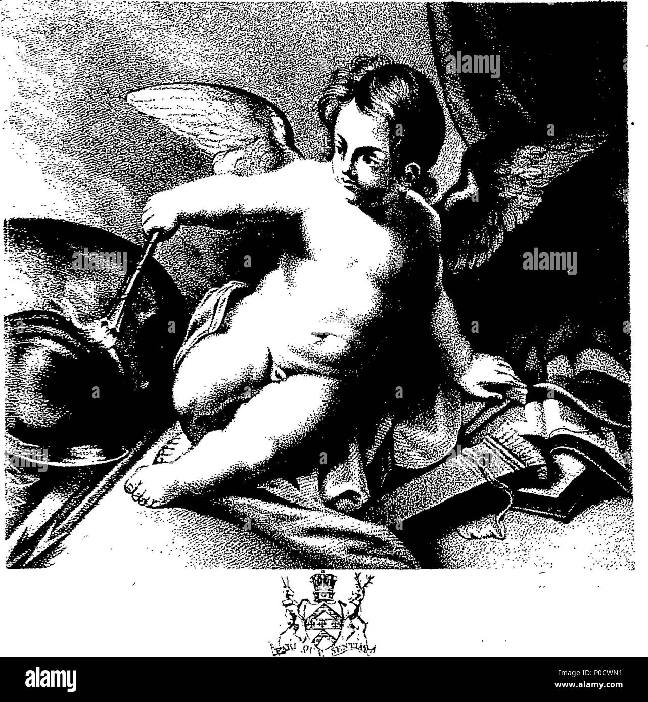 . Inglese: Fleuron dal libro: un set di stampe dopo aver inciso il la maggior parte dei dipinti di capitale nella collezione di sua maestà imperiale, l'imperatrice di Russia ultimamente in possesso del conte di Oxford a Houghton in Norfolk; con piani, elevazioni, sezioni, camino e soffitti. Vol: I. 200 una serie di stampe dopo aver inciso il la maggior parte dei dipinti di capitale nella collezione di sua maestà imperiale Fleuron T155309-32 Foto Stock