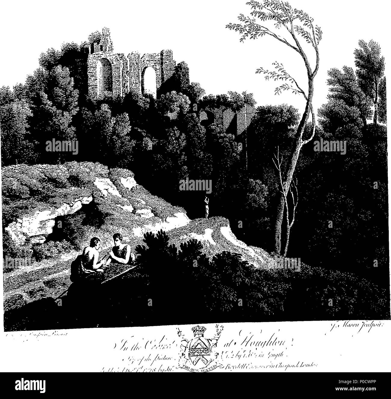 . Inglese: Fleuron dal libro: un set di stampe dopo aver inciso il la maggior parte dei dipinti di capitale nella collezione di sua maestà imperiale, l'imperatrice di Russia ultimamente in possesso del conte di Oxford a Houghton in Norfolk; con piani, elevazioni, sezioni, camino e soffitti. Vol: I. 200 una serie di stampe dopo aver inciso il la maggior parte dei dipinti di capitale nella collezione di sua maestà imperiale Fleuron T155309-58 Foto Stock