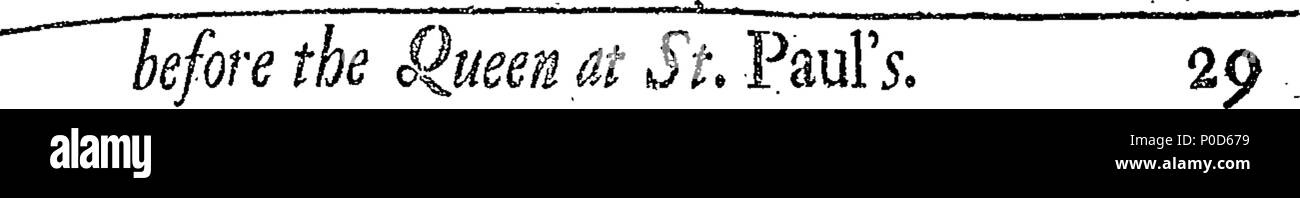 . Inglese: Fleuron dal libro: un sermone predicare'd prima della regina, presso la chiesa cattedrale di San Paolo, Londra, sulla 23d di agosto 1705. Essendo il Thanksgiving-Day di ritardo per il glorioso successo nel forzare i nemici linee nei Paesi Bassi spagnoli, dai bracci di sua Maestà e i suoi alleati, sotto il comando del Duca di Marlborough. Da Richard Willis, D. D. Decano di Lincoln e cappellano in ordinario di Sua Maestà. Pubblicare'd da Sua Maestà il comando speciale. 194 un sermone predicare'd prima della regina, presso la chiesa cattedrale di St Fleuron T010579-8 Foto Stock