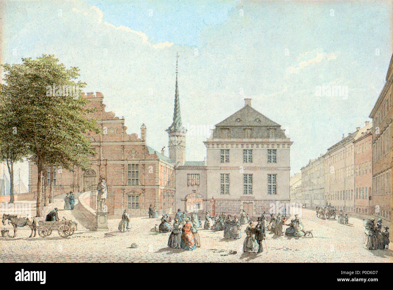 19 Børsen og Nationalbanken impostare fra Slotpladsen, F.G. Holm ca. 1850 Foto Stock