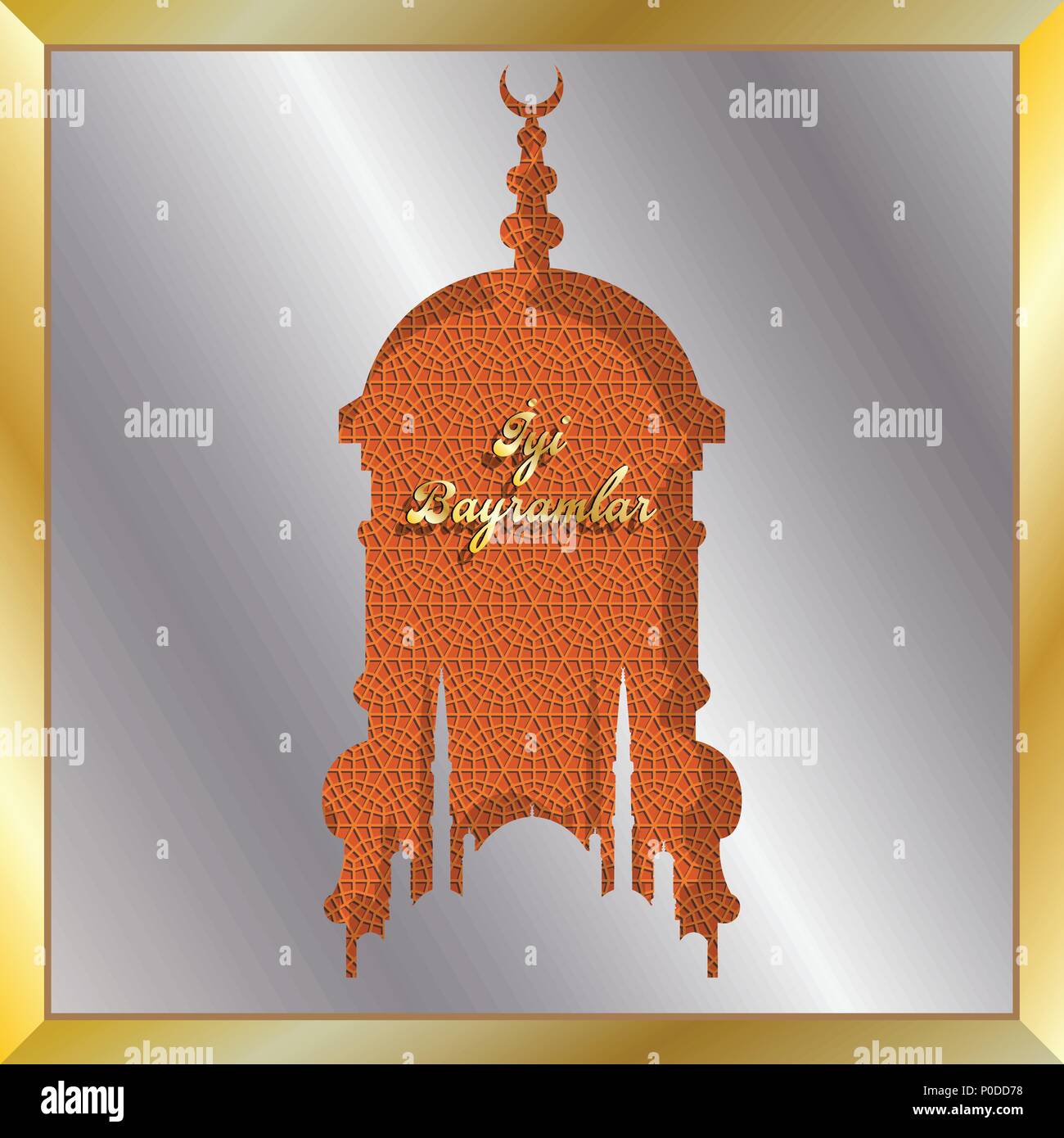 Bagno turco eid greeting card con argento e oro la cupola della moschea. Tutti gli oggetti sono in diversi strati e i tipi di testo non è necessario alcun font. Illustrazione Vettoriale