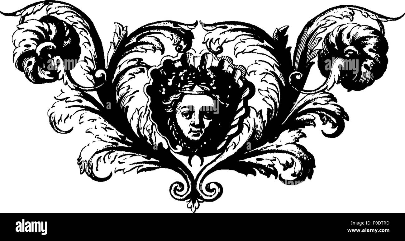 . Inglese: Fleuron dal libro: un trattato di cinque ordini di colonne in architettura, Toscane, dorico, ionico e corinzio e composito. In cui le proporzioni dei caratteri e dei membri delle loro diverse colonnine, colonne e Entablatures, sono distintamente considerare'd rispetto alla pratica della Antients e rinoceronti. Anche una più naturale, Easie e metodo praticabile stabilite per la determinazione della parte mostminute in tutti gli ordini, senza una frazione. Al quale è allegato'd, un discorso concernente lesene: e di numerosi abusi introduc'd in architettura. Engraven su sei piastre folio o Foto Stock