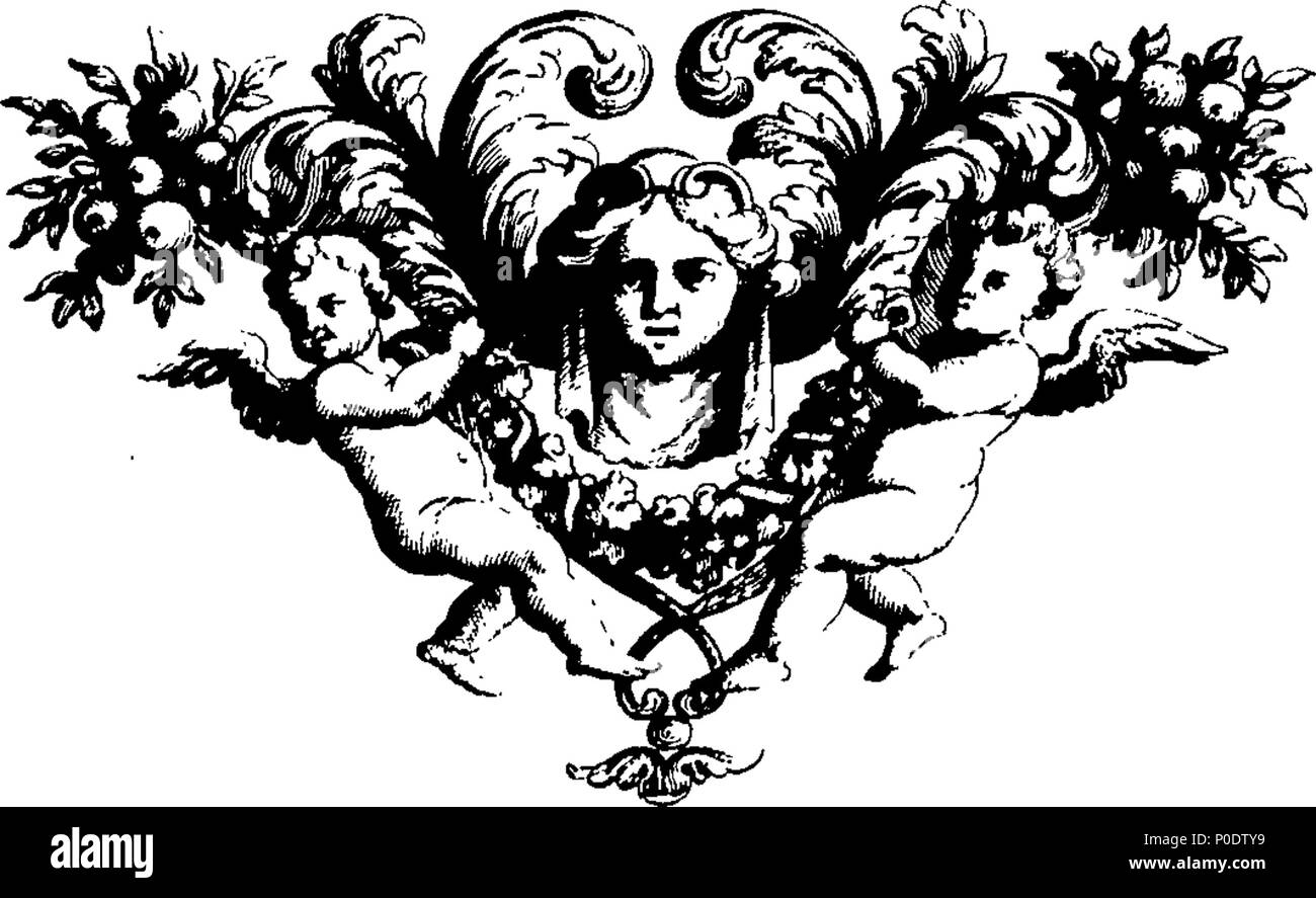 . Inglese: Fleuron dal libro: un trattato di cinque ordini di colonne in architettura, Toscane, dorico, ionico e corinzio e composito. In cui le proporzioni dei caratteri e dei membri delle loro diverse colonnine, colonne e Entablatures, sono distintamente considerare'd rispetto alla pratica della Antients e rinoceronti. Anche una più naturale, Easie e metodo praticabile stabilite per la determinazione della parte mostminute in tutti gli ordini, senza una frazione. Al quale è allegato'd, un discorso concernente lesene: e di numerosi abusi introduc'd in architettura. Engraven su sei piastre folio o Foto Stock