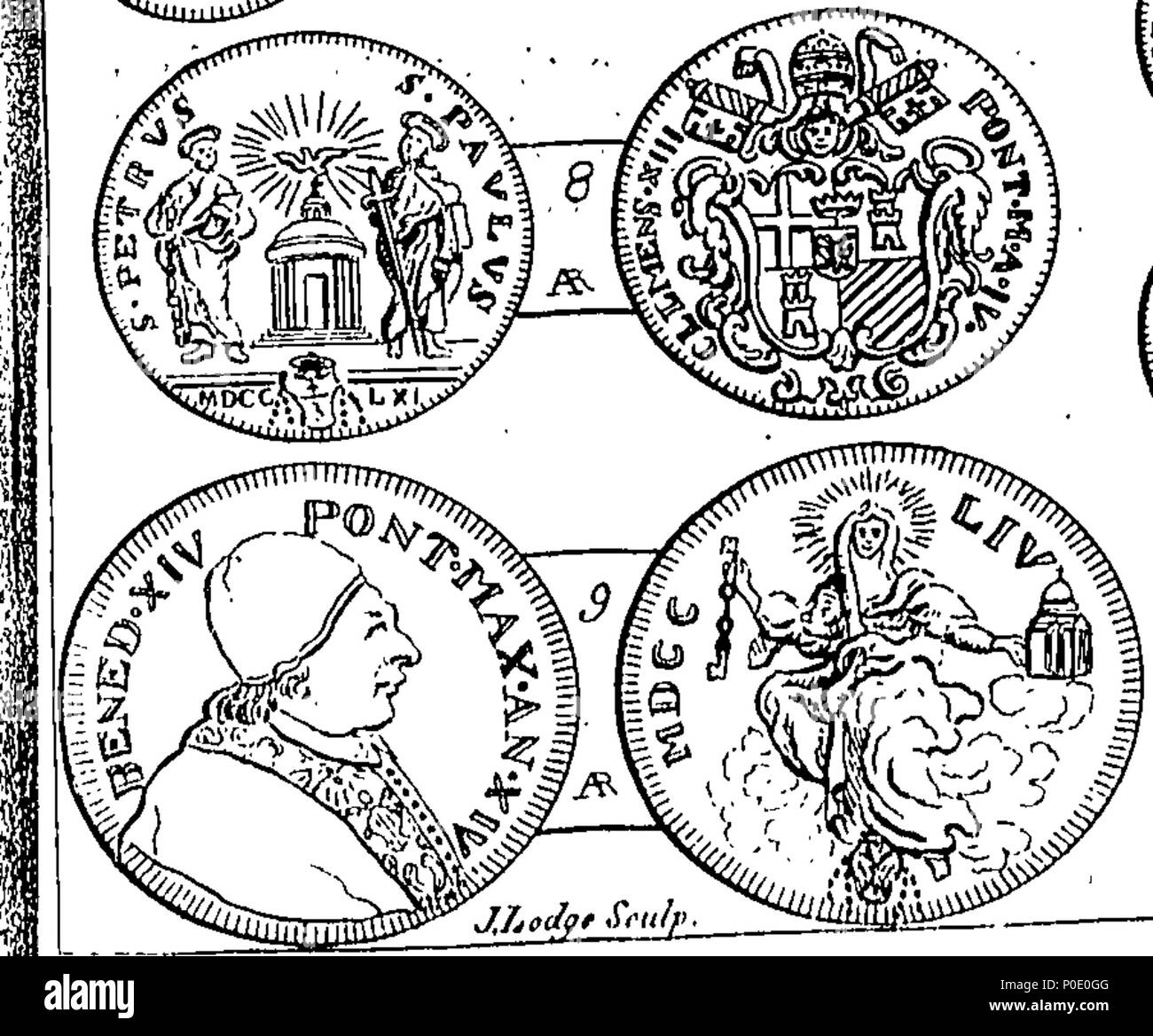 . Inglese: Fleuron dal libro: una vista delle monete in questo momento attuale in tutta Europa; che presenta figure di vicino a 300 su 25 piastre di rame, insieme con il loro valore e in metallo che cosa essi sono colpiti, come rame, Miliardo, argento o oro, distinguendo il reale delle monete dal denaro dei Accompts; anche i diversi valori delle stesse denominazioni sotto le diverse denominazioni di banca, modificare, Imperiale, permesso e denaro corrente. destinati ad uso dei viaggiatori e tutti coloro che hanno qualsiasi corrispondenza con i paesi stranieri. Da Thomas Snelling. 242 Una vista delle monete in questo momento Foto Stock