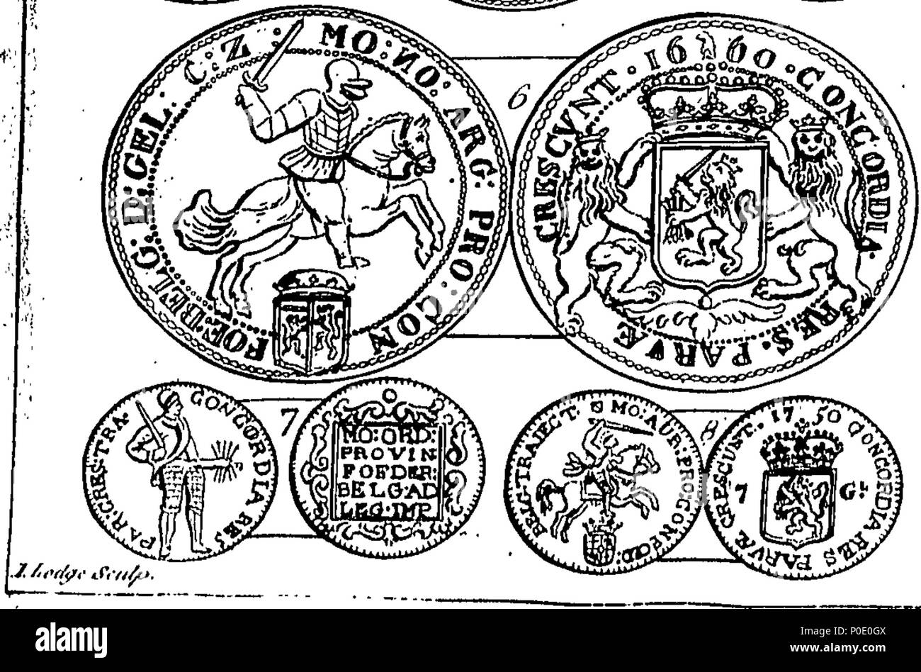 . Inglese: Fleuron dal libro: una vista delle monete in questo momento attuale in tutta Europa; che presenta figure di vicino a 300 su 25 piastre di rame, insieme con il loro valore e in metallo che cosa essi sono colpiti, come rame, Miliardo, argento o oro, distinguendo il reale delle monete dal denaro dei Accompts; anche i diversi valori delle stesse denominazioni sotto le diverse denominazioni di banca, modificare, Imperiale, permesso e denaro corrente. destinati ad uso dei viaggiatori e tutti coloro che hanno qualsiasi corrispondenza con i paesi stranieri. Da Thomas Snelling. 242 Una vista delle monete in questo momento Foto Stock