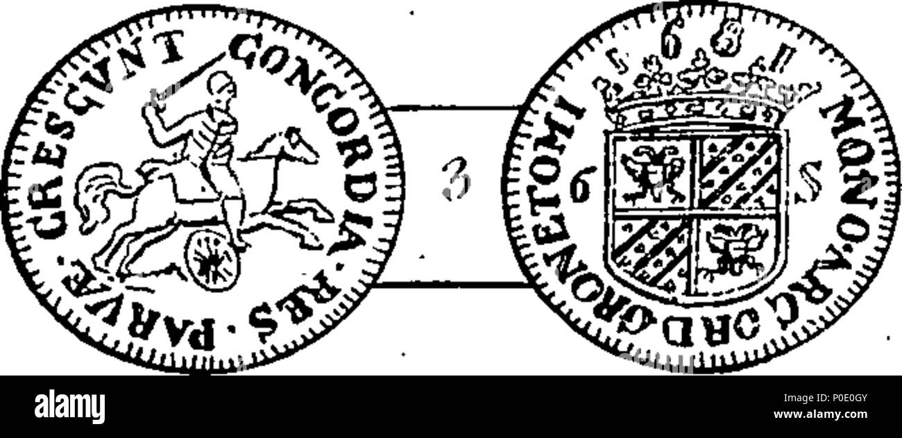 . Inglese: Fleuron dal libro: una vista delle monete in questo momento attuale in tutta Europa; che presenta figure di vicino a 300 su 25 piastre di rame, insieme con il loro valore e in metallo che cosa essi sono colpiti, come rame, Miliardo, argento o oro, distinguendo il reale delle monete dal denaro dei Accompts; anche i diversi valori delle stesse denominazioni sotto le diverse denominazioni di banca, modificare, Imperiale, permesso e denaro corrente. destinati ad uso dei viaggiatori e tutti coloro che hanno qualsiasi corrispondenza con i paesi stranieri. Da Thomas Snelling. 242 Una vista delle monete in questo momento Foto Stock