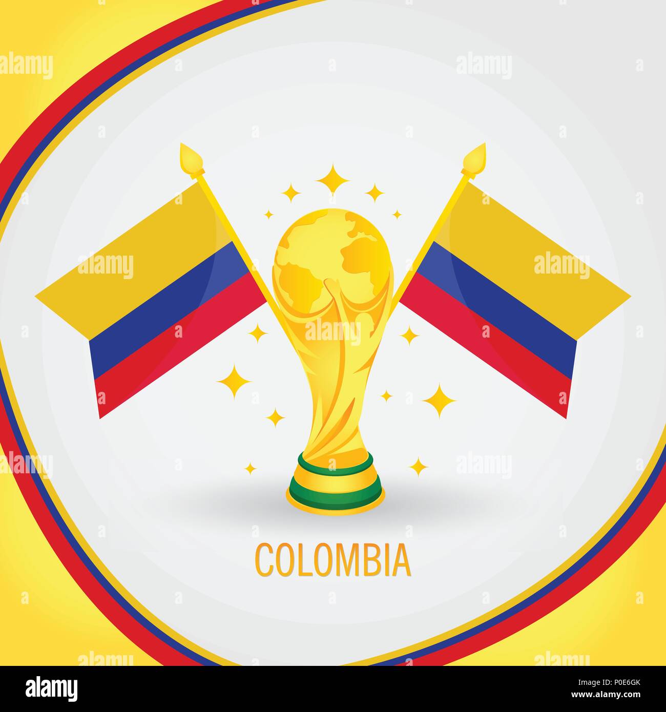 Colombia Campione del Calcio World Cup 2018 - Bandiera e Golden Trophy Illustrazione Vettoriale