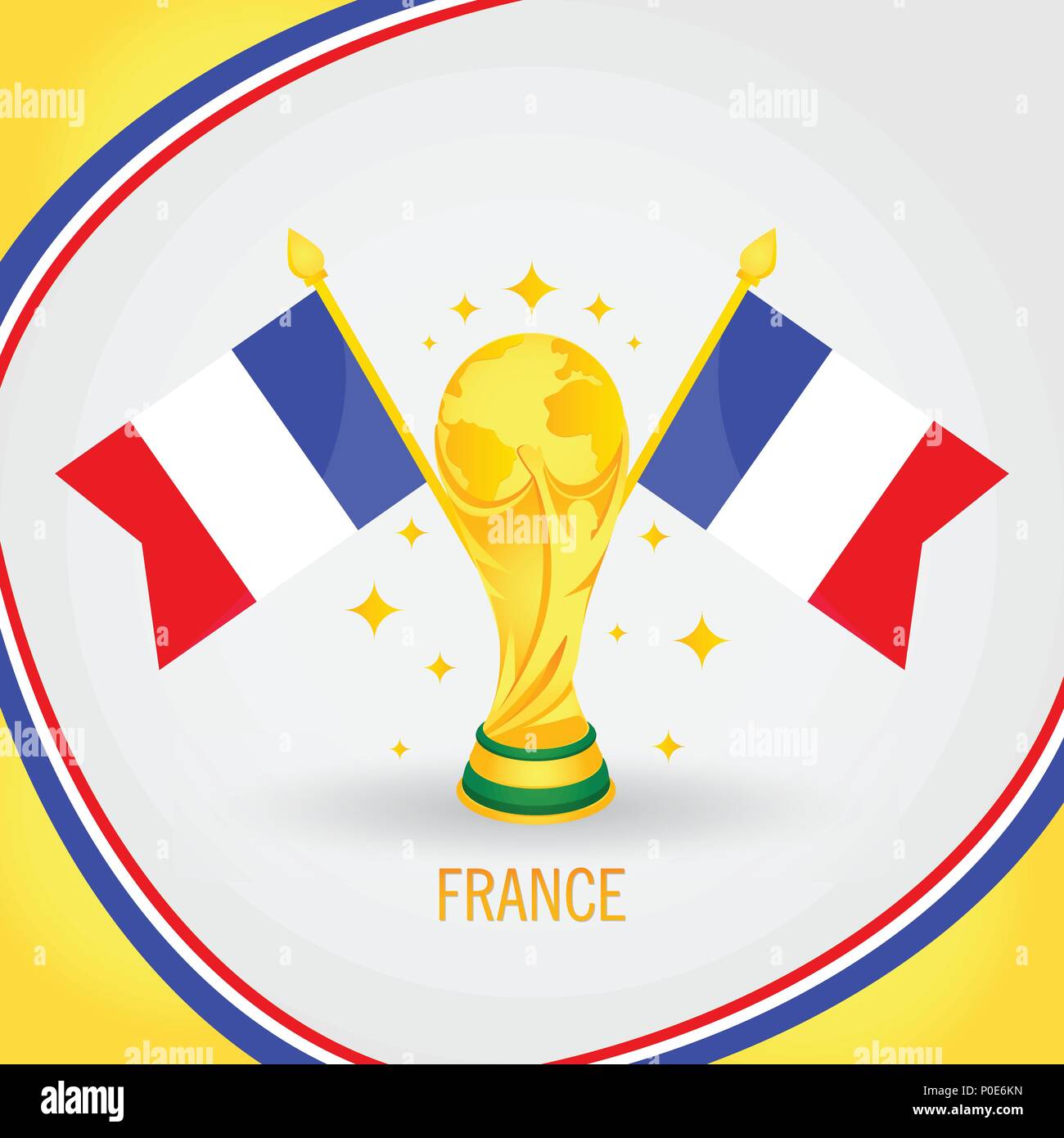 France Football Campione Coppa del Mondo 2018 - Bandiera e Golden Trophy Illustrazione Vettoriale