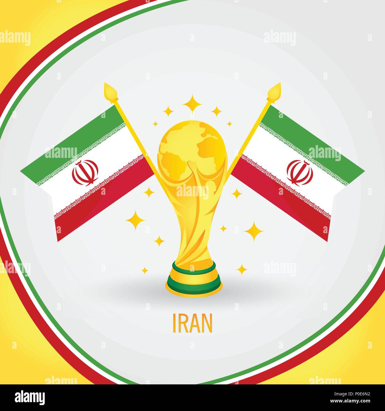 Iran Campione del Calcio World Cup 2018 - Bandiera e Golden Trophy Illustrazione Vettoriale