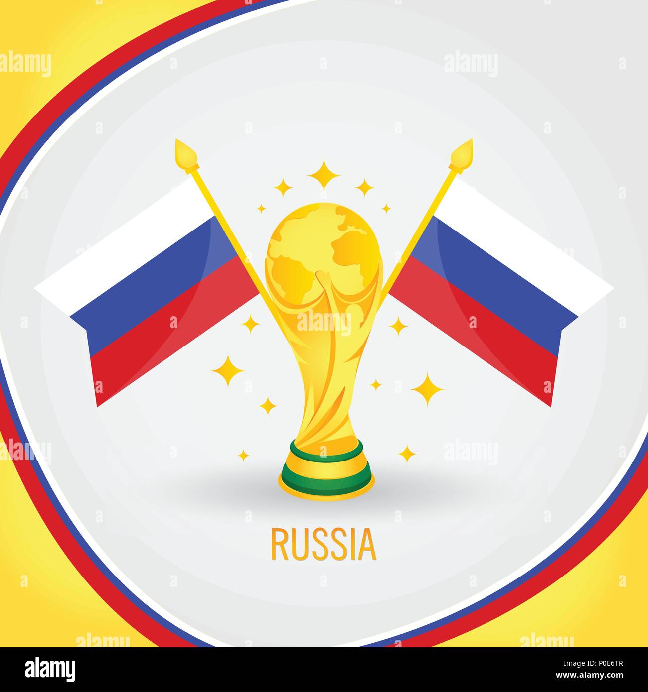 Russia Football Campione Coppa del Mondo 2018 - Bandiera e Golden Trophy Illustrazione Vettoriale