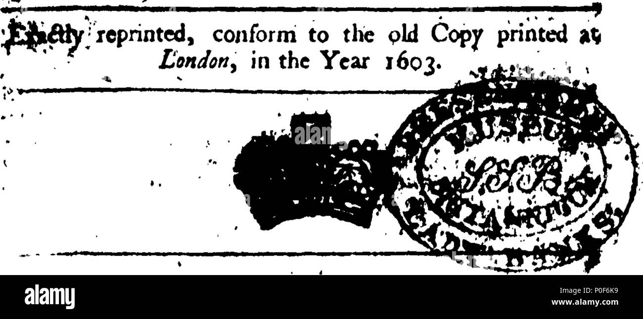 . Inglese: Fleuron dal libro: un vero conto delle più trionfale e royal grandeur, a solemnization del battesimo di Sua Altezza Reale, Henry principe della Scozia, e successivamente il Principe di Galles, figlio di Re James VI. della Scozia, e I. dell'Inghilterra. Egli fu battezzato il 30 agosto, 1594. Esattamente ristampato, conformi alla vecchia copia stampata a Londra, nell'anno 1603. 239 un vero conto delle più trionfale e royal grandeur Fleuron T001057-2 Foto Stock