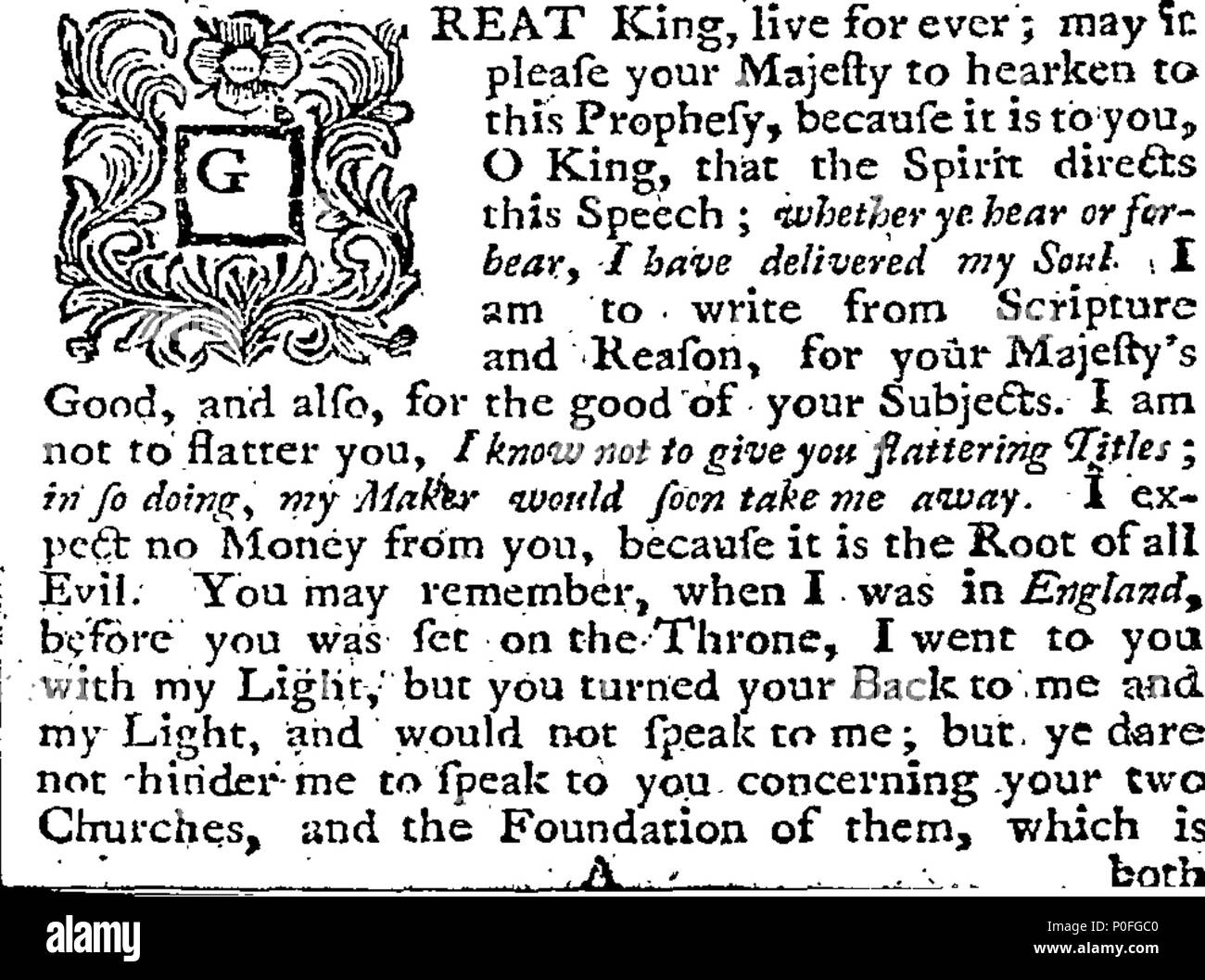 . Inglese: Fleuron dal libro: una meravigliosa nuova luce, con una terribile profezia della downfal di queste due chiese che viene ricostruito fino la Gran Bretagna con il fieno e stoppia e sono plaistered up non rimescolato con malta, blinfold il mondo. Entrambi li ha istituito rovi e pruni e divampa contro Dio in battaglia, che ostacola il suo popolo di vincere e prendere di acqua della vita liberamente. Scritto da il medico Tinclarian, nell'anno 68 della sua età, 1738. 254 una meravigliosa nuova luce Fleuron T086465-1 Foto Stock